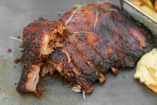 Rök Grillad Fläsk Revben Bbq — Stockfoto