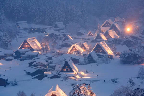 Paesaggio Invernale Shirakawago Illuminato Con Nevicate Gifu Chubu Giappone — Foto Stock