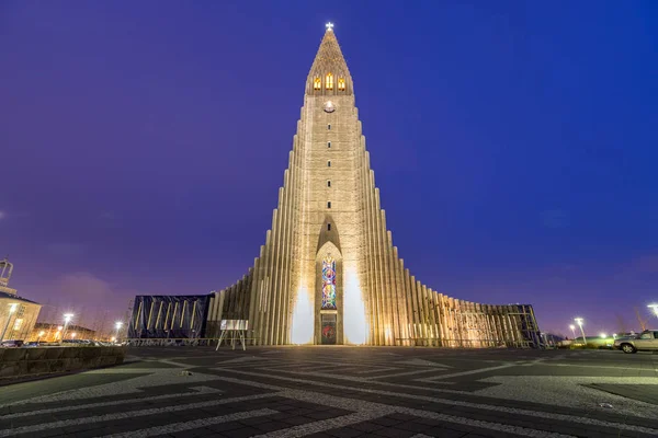 Hallgrímskirkja Katedra Reykjavik Islandia Zachód Zmierzch — Zdjęcie stockowe