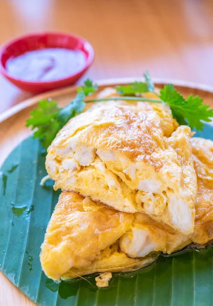 Thaise Omelet Met Krab Gebakken Eieren Met Krabvlees Thaise Beroemde — Stockfoto