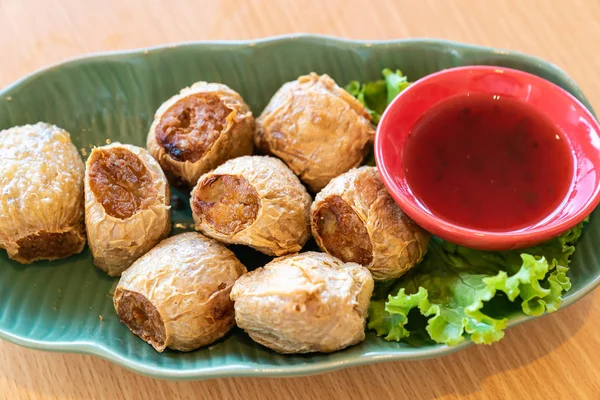 Hoi Deep Fried Crab Meat Rolls Sweet Plum Sauce Thai — Stock Photo, Image