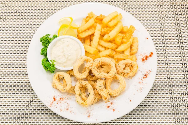 Fried calamari, fried squid with tartar sauce
