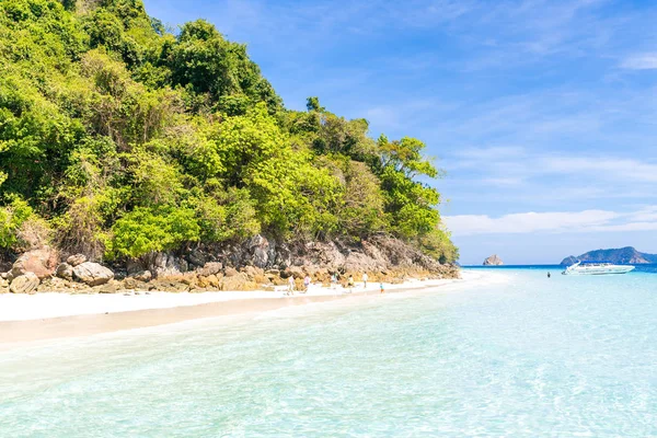 Tropikalne Biały Piasek Plaży Snoekel Punkt Łodzią Motorową Andaman Morze — Zdjęcie stockowe