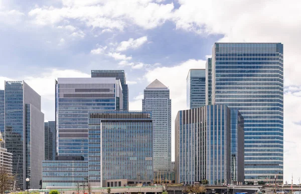 Panoramata Budovy Canary Wharf Londýn Velká Británie Červánky Soumraku — Stock fotografie