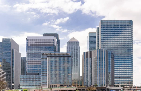 Skylines Edifícios Canary Wharf Londres Crepúsculo Pôr Sol Reino Unido — Fotografia de Stock