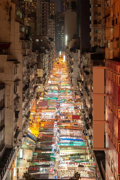 Aerial View Temple Street Night Flea Market Illumination Kowloon Hong — Stock Photo, Image
