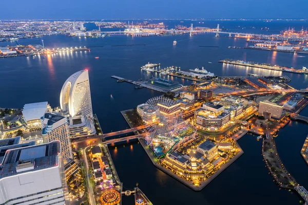 Aerial View Panoramic Modern City Yokohama City Japan Blue Hour — Stock Photo, Image