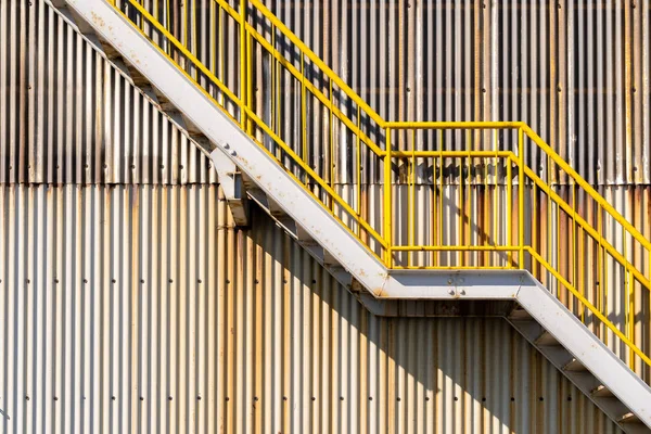 Exterior Metal Sheet Warehouse Wall Fire Exit Stair — Stock Photo, Image