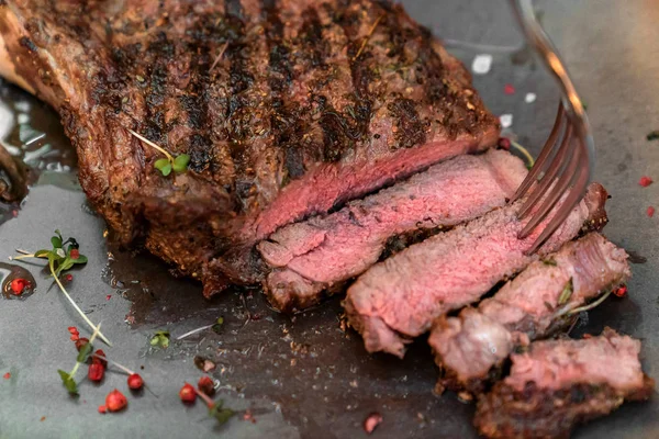Restovaný Grilovaný Hovězí Steak Americká Groumetová Kuchyně — Stock fotografie