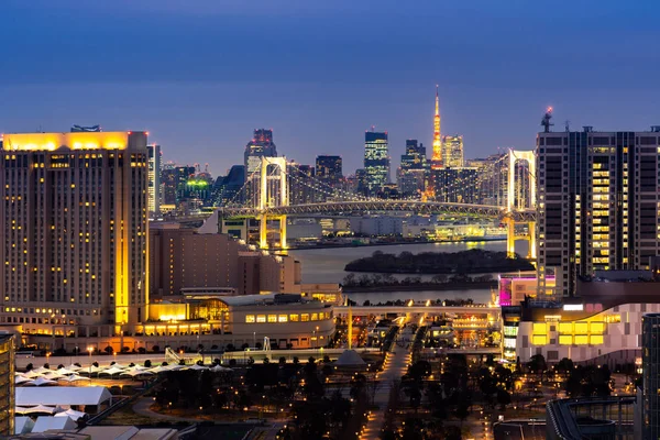 Zachód Słońca Tokio Tokyo Tower Rainbow Bridge Tokio Gród Tle — Zdjęcie stockowe