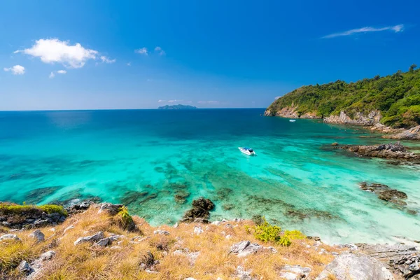 Vue Aérienne Plage Tropicale Sable Blanc Point Plongée Sur Île — Photo