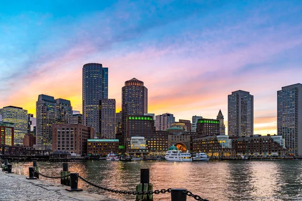 Boston Downtown Siluetleri Boston Cityscape Gün Batımı Bina Abd — Stok fotoğraf