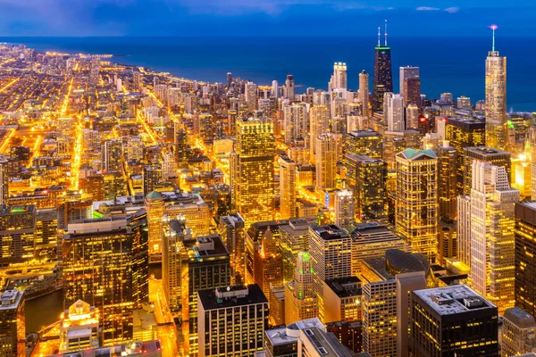 Zonsondergang Luchtfoto Van Chicago Skylines Gebouw Lake Michigan Chicago Downtown — Stockfoto