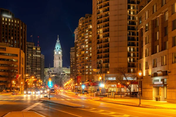 Věž Hodinami Philladelphii Pennsylvánii Usa Západ Slunce — Stock fotografie