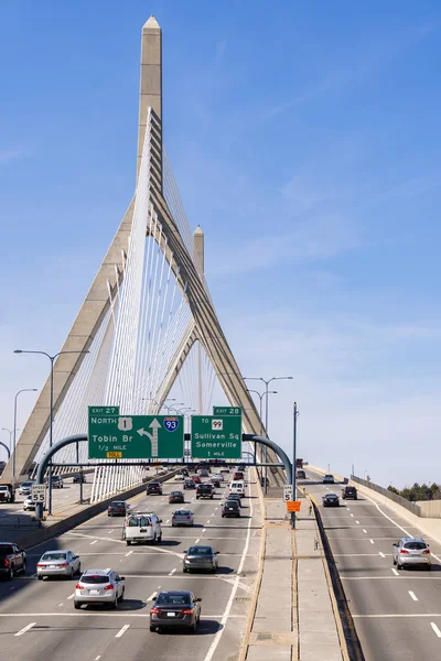 Γέφυρα Boston Zakim Στο Κέντρο Της Βοστώνης Ηπα — Φωτογραφία Αρχείου