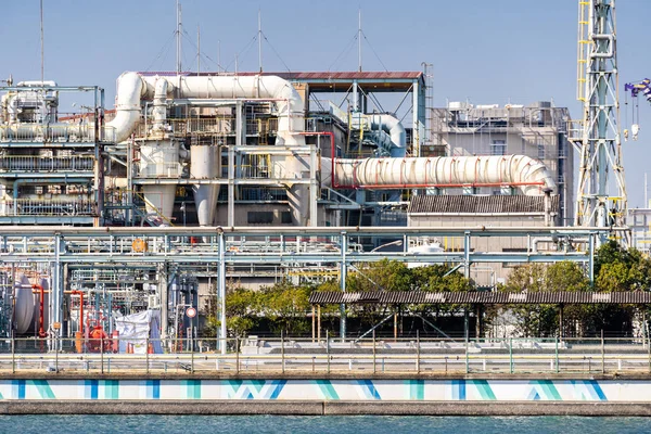 Oil Petrochemical Factory Plant Gas Storage Structure Pipeline Smoke Smokestack — Stock Photo, Image