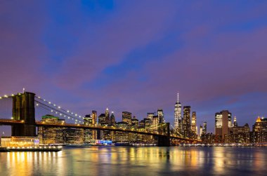New York State Ny, ABD New York City için Aşağı Manhattan gökdelenler ile Brooklyn köprü