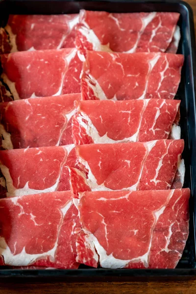 Viande Boeuf Crue Prête Cuire Shabu Shabu Sukiyaki — Photo