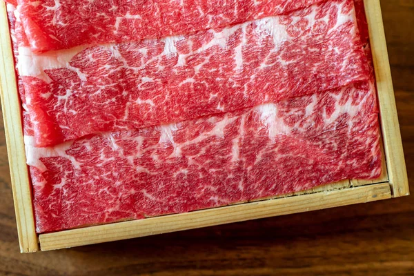 Viande Boeuf Crue Prête Cuire Shabu Shabu Sukiyaki — Photo