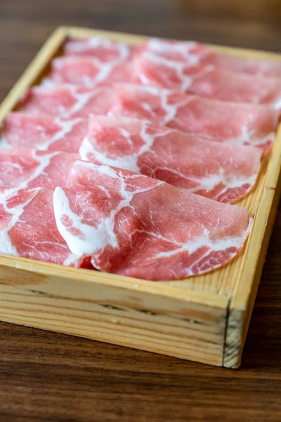 stock image Raw Kurobuta pork meat set ready to cook Shabu shabu and sukiyaki