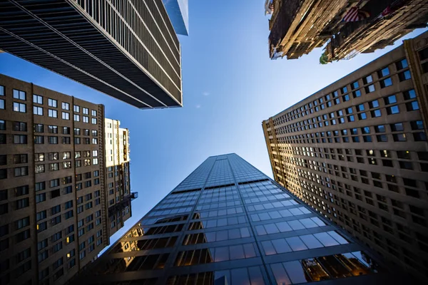 Fundo Borrado Visão Baixo Ângulo Arranha Céus Nova York — Fotografia de Stock