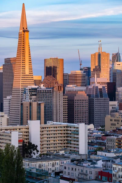 San Francisco Downtown Skyline Flygfoto Solnedgången Från Ina Coolbrith Park — Stockfoto