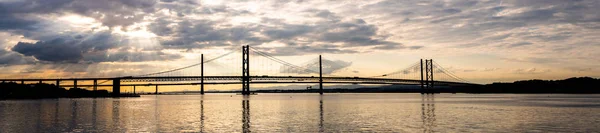 Beau Coucher Soleil Sur Pont Routier Forth Pont Traversant Queens — Photo