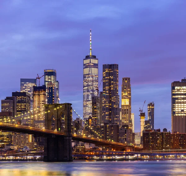 Puente Brooklyn Con Rascacielos Del Bajo Manhattan Para Ciudad Nueva — Foto de Stock