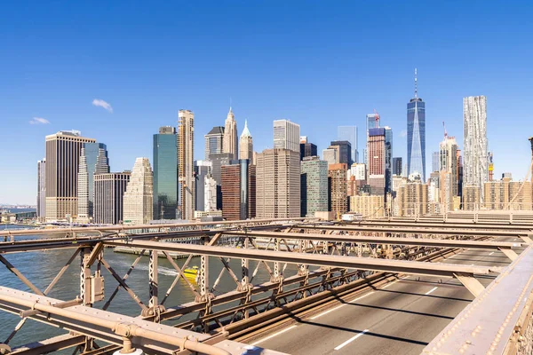 Construção Arranha Céus Aéreos Lower Manhattan Partir Ponte Brooklyn Nova — Fotografia de Stock