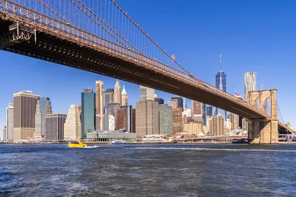 Puente Brooklyn Con Edificio Rascacielos Lower Manhattan Desde Brooklyn Nueva — Foto de Stock