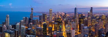 Chicago City Illinois ABD'de Chicago şehir merkezinde Chicago Skylines bina Panorama Havadan görünümü. Chicago'nun güneyine bakmak.