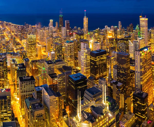 Vista Aérea Pôr Sol Edifício Chicago Skylines Lago Michigan Centro — Fotografia de Stock