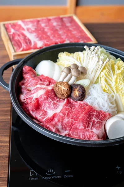 Japanese Wagyu Beef Sukiyaki Set Ready Cook — Stock Photo, Image