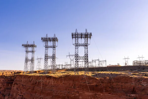 Power Plant House Power Line Electricity Generating Dam Page Arizona — Stock Photo, Image