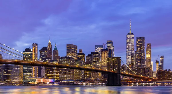 Panorama Brooklyn Bridge Lower Manhattan Skyscrapers Bulding New York City — стоковое фото