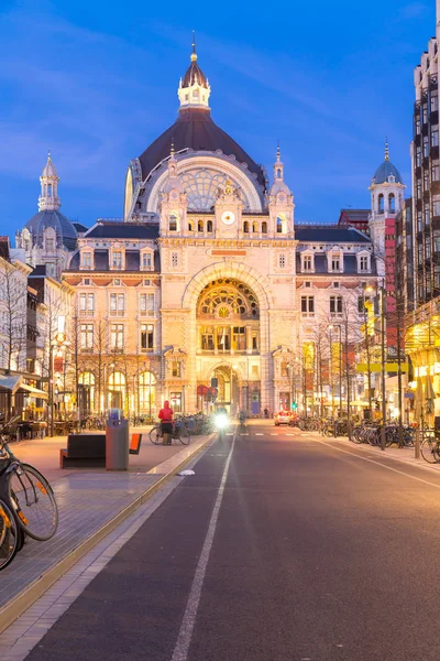 Prachtige Gevel Van Het Antwerpse Treinstation Antwerpen België Zonsondergang — Stockfoto