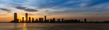 New Jersey Skyline bina silueti Usa Sunset Panorama