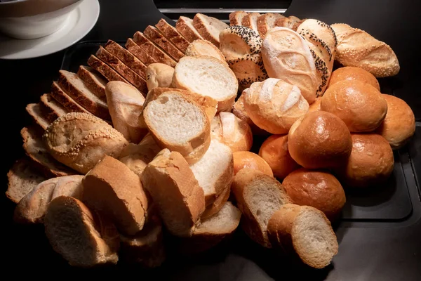 Variedad Panes Panadería Estación Panecillos Línea Buffet — Foto de Stock