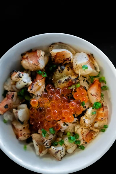 Camarones Parrilla Ebidon Donburi Con Huevas Salmón Huevo — Foto de Stock