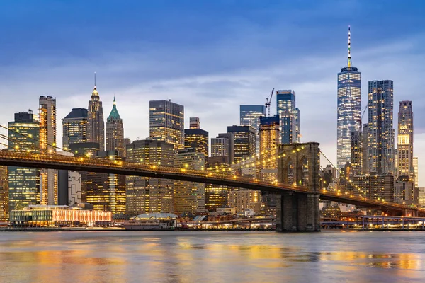 Brooklyn Bridge Lower Manhattan Skyscrapers Bulding New York City New — стоковое фото