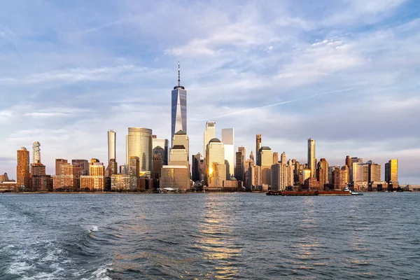 New York City Manhattan Skyline Gród Zachodzie Słońca New Jersey — Zdjęcie stockowe