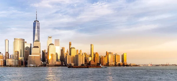 Panorama New York City Manhattan Skyline Gród Zachodzie Słońca New — Zdjęcie stockowe