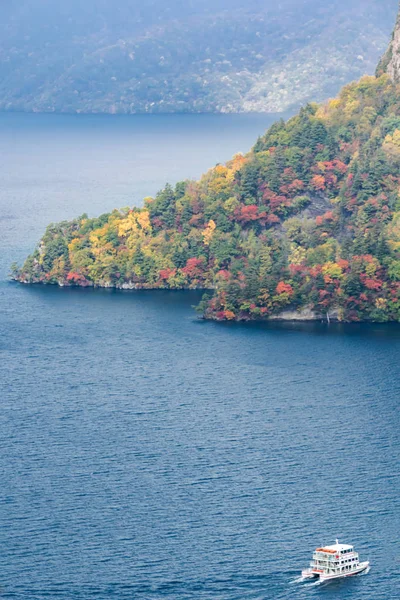 Luchtfoto Van Autumn Fall Mountain Met Lake Towada Aomori Tohoku — Stockfoto