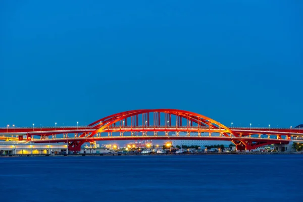 Red Kobe Port Monorail Bridge Vid Solnedgången Skymning Kobe Hyogo — Stockfoto