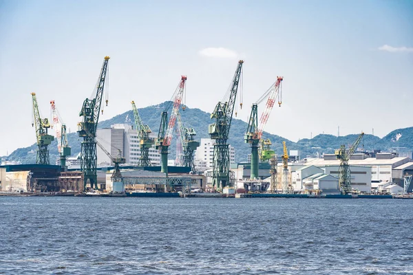 Guindastes Elevação Zona Industrial Porto Kobe Hyogo Kansai Japão Usando — Fotografia de Stock