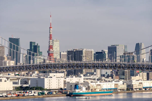 Вид Воздуха Токийские Горизонты Радужным Мостом Башней Токио Над Токийским — стоковое фото