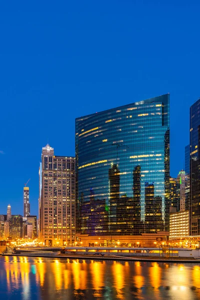 City Chicago Downtown Chicago River Sunset Night Chicago Illinois Usa — Stock Photo, Image