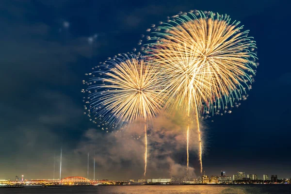 Bellissimi Fuochi Artificio Nel Festival Estivo Matsuri Kobe Giappone — Foto Stock