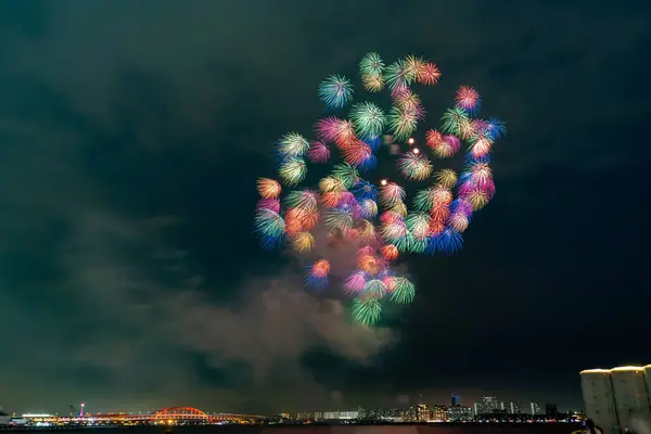 Piękne Fajerwerkiw Letni Festiwal Matsuri Kobe Japan — Zdjęcie stockowe