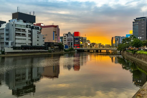 Staré Město Fuoka Řece Nakukawabata Soumraku Tato Oblast Oblíbená Pro — Stock fotografie